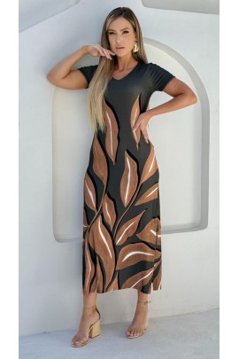 171167 - Vestido Longo Ramany Estampa Folhagem